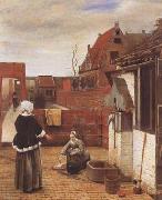 Pieter de Hooch A Woman and her Maid in a Coutyard (mk08) oil on canvas